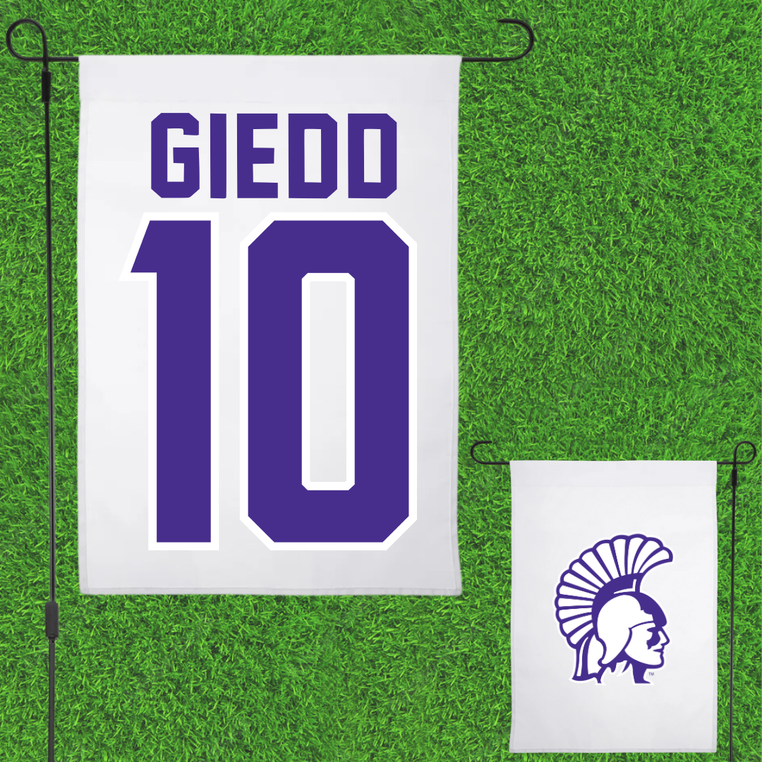 Winona State University Baseball White Garden Flag - #10 Theo Giedd