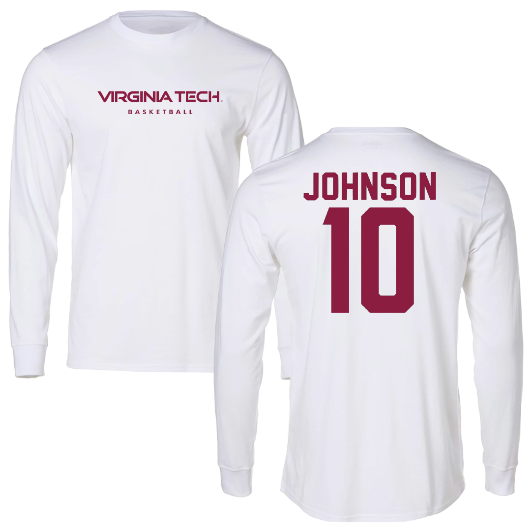 Virginia Tech Basketball White Performance Long Sleeve - #10 Tyler Johnson