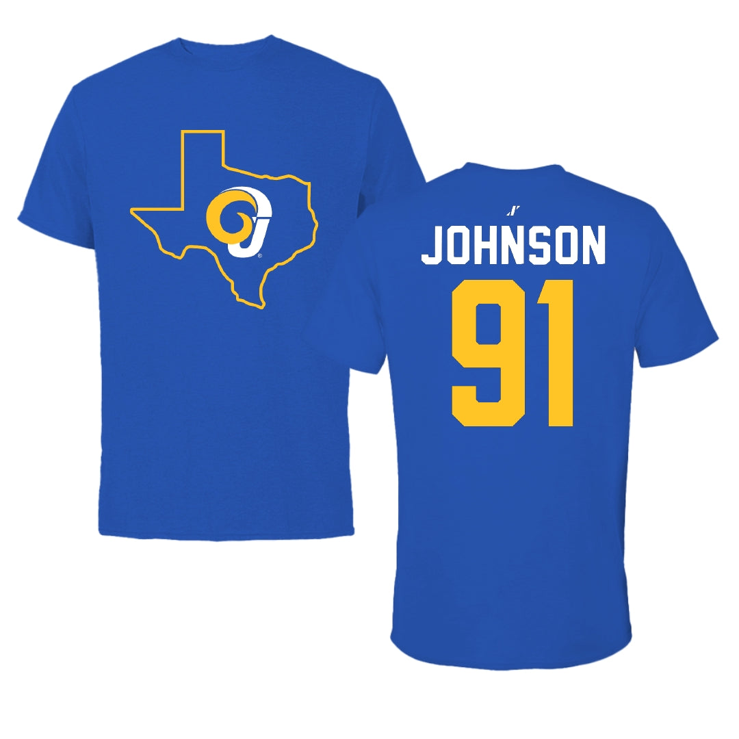 Angelo State University Football Blue State Performance Tee - #91 Kriovanni Johnson