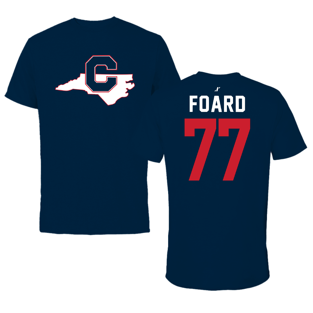Catawba College Football Navy State Tee - #77 Dallas Foard