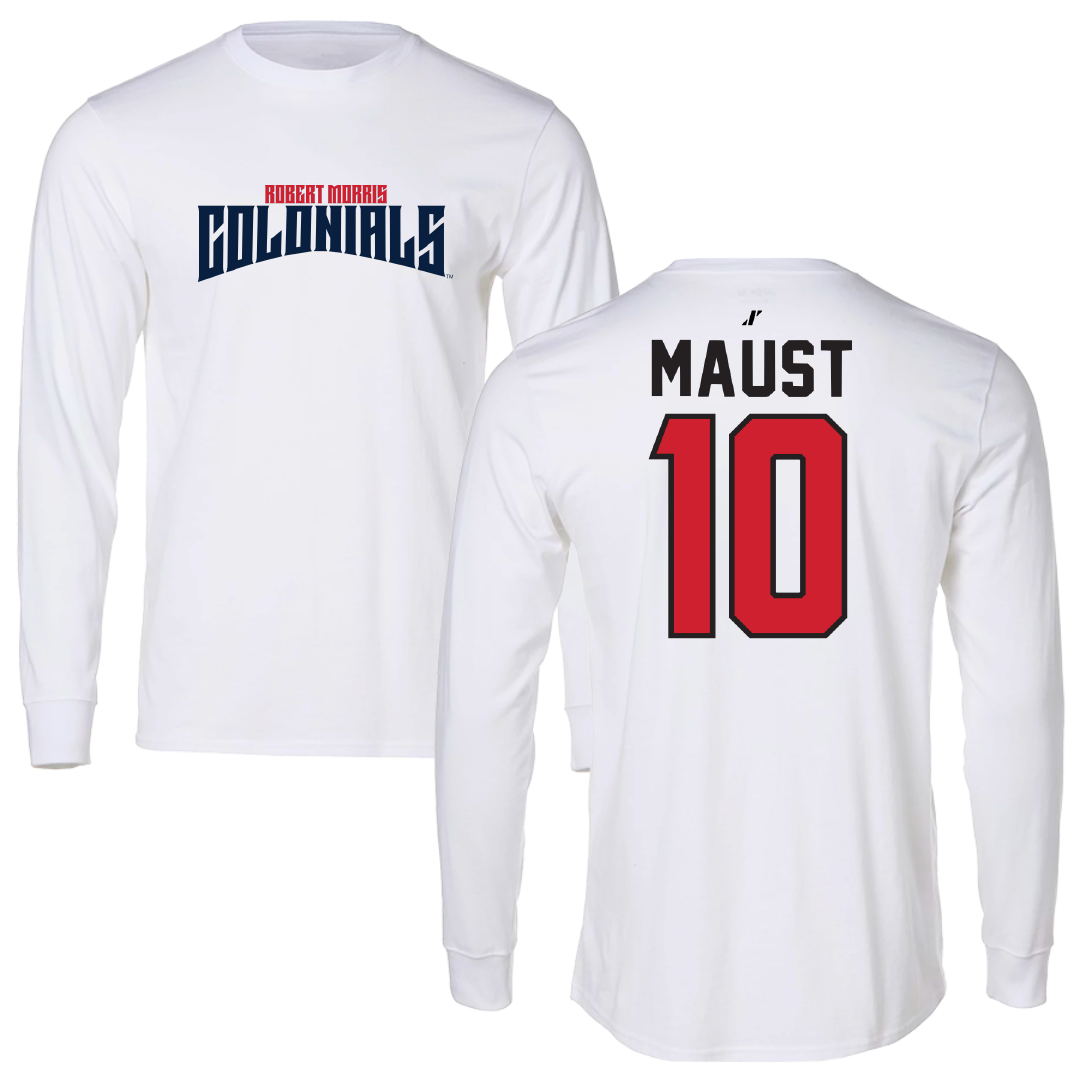 Robert Morris University Ice Hockey White Classic Performance Long Sleeve - #10 Paul Maust