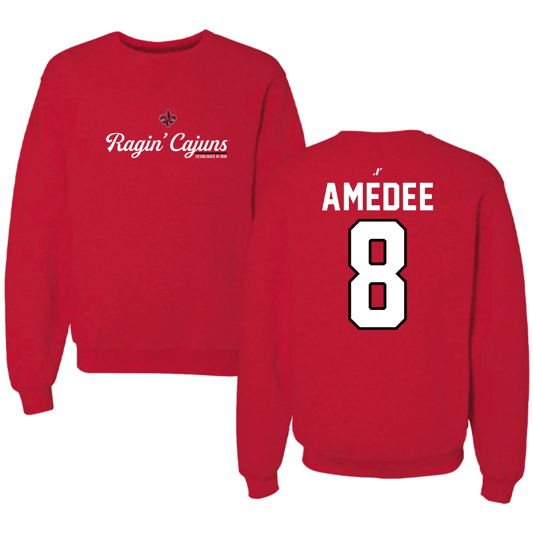 University of Louisiana at Lafayette Baseball Red General Crewneck - #8 Lee Amedee