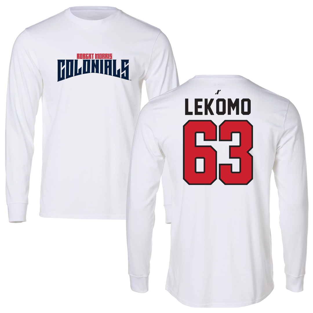 Robert Morris University Football White Classic Performance Long Sleeve - #63 Yann Lekomo