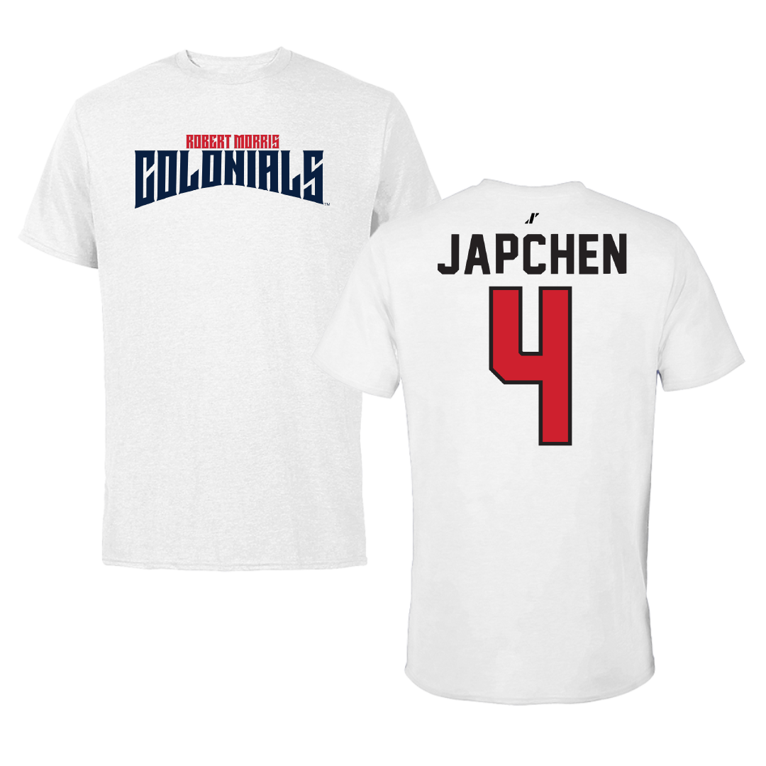 Robert Morris University Ice Hockey White Classic Tee - #4 Greg Japchen