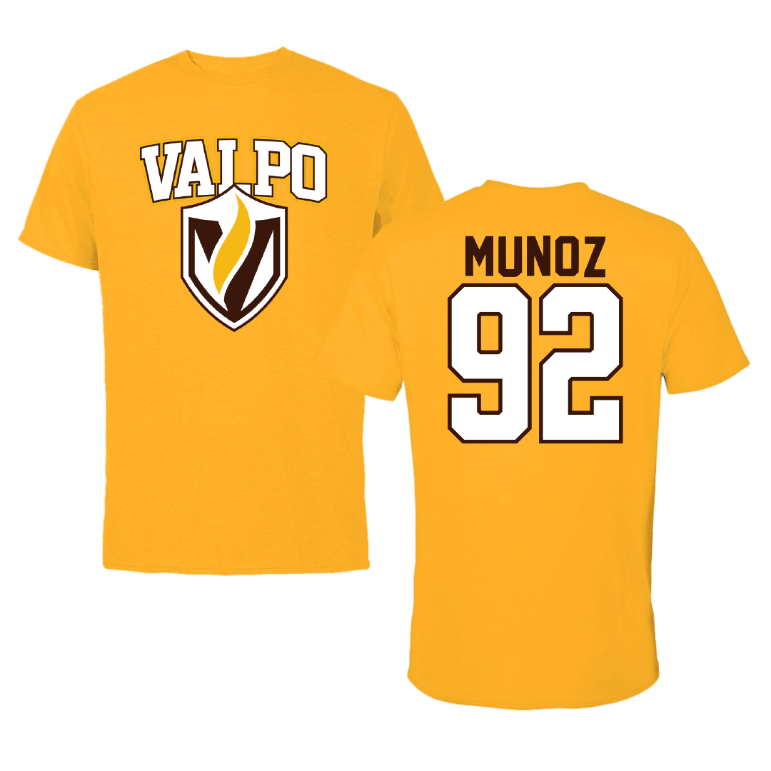 Valparaiso University Football Gold Performance Tee - #92 Maximo Munoz