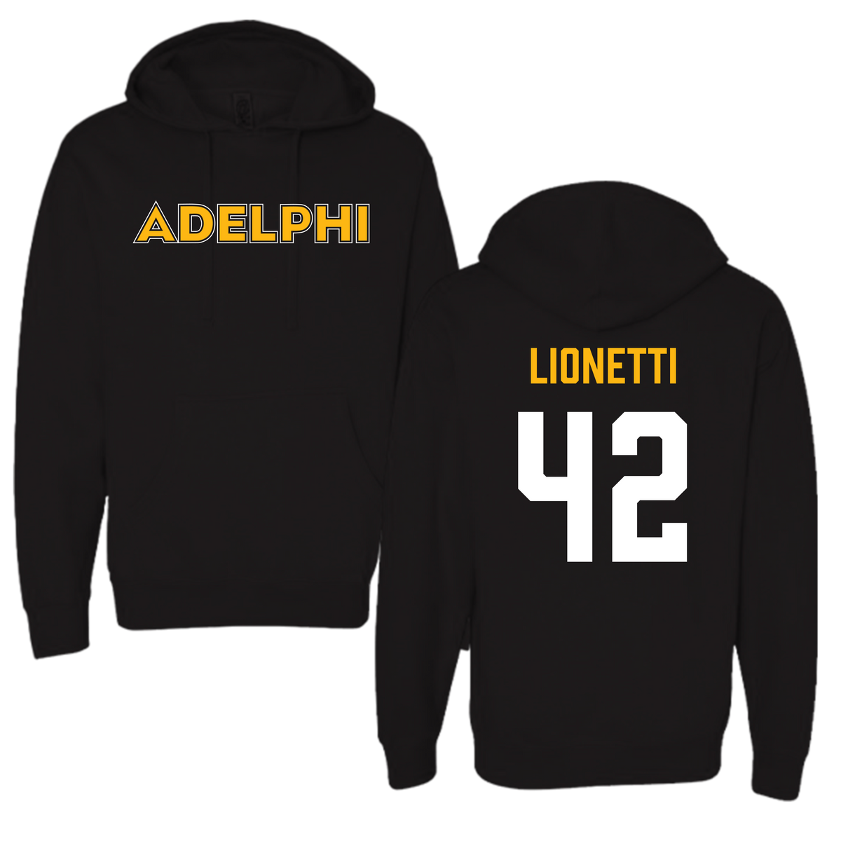 Adelphi University Lacrosse Black Hoodie - #42 Sonny Lionetti