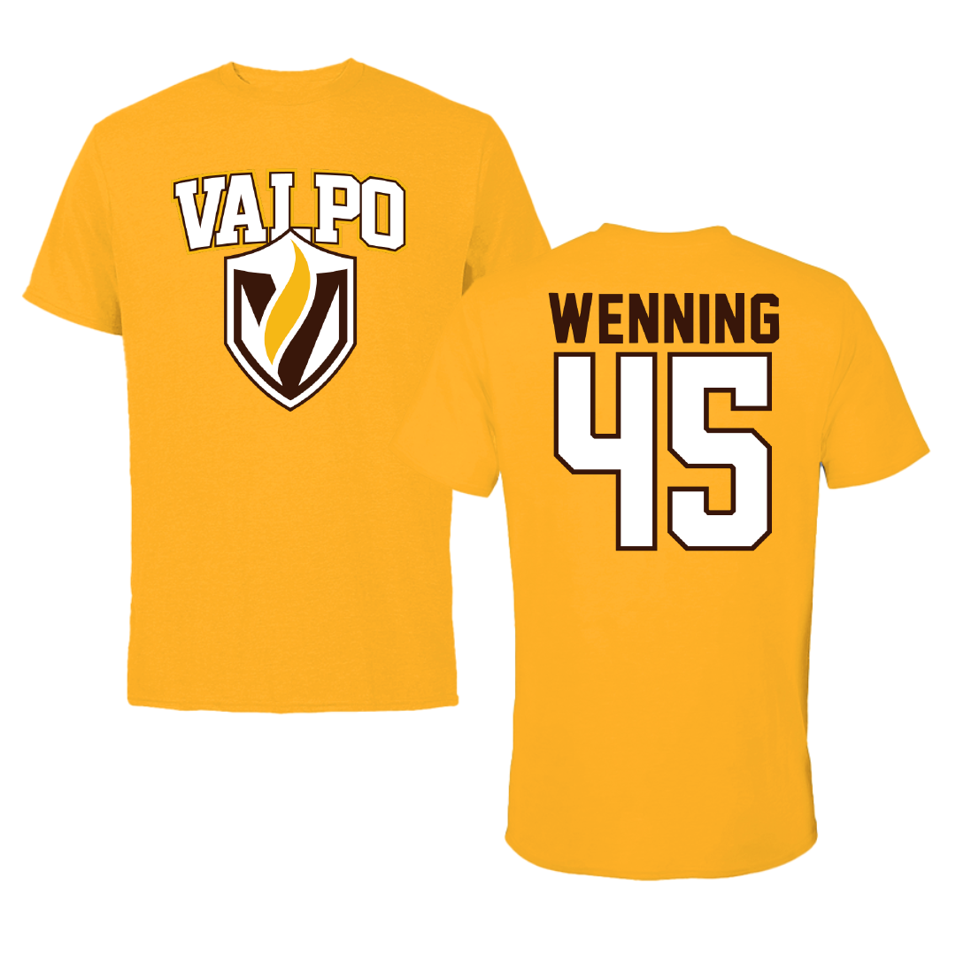 Valparaiso University Football Gold Performance Tee - #45 Gus Wenning