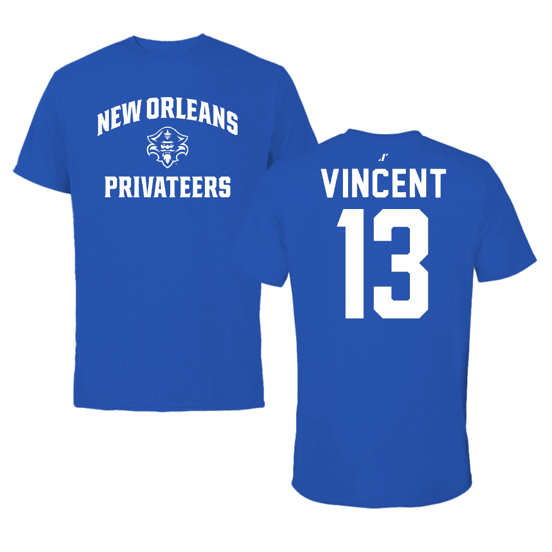 University of New Orleans Basketball Blue General Performance Tee - #13 Jamond Vincent
