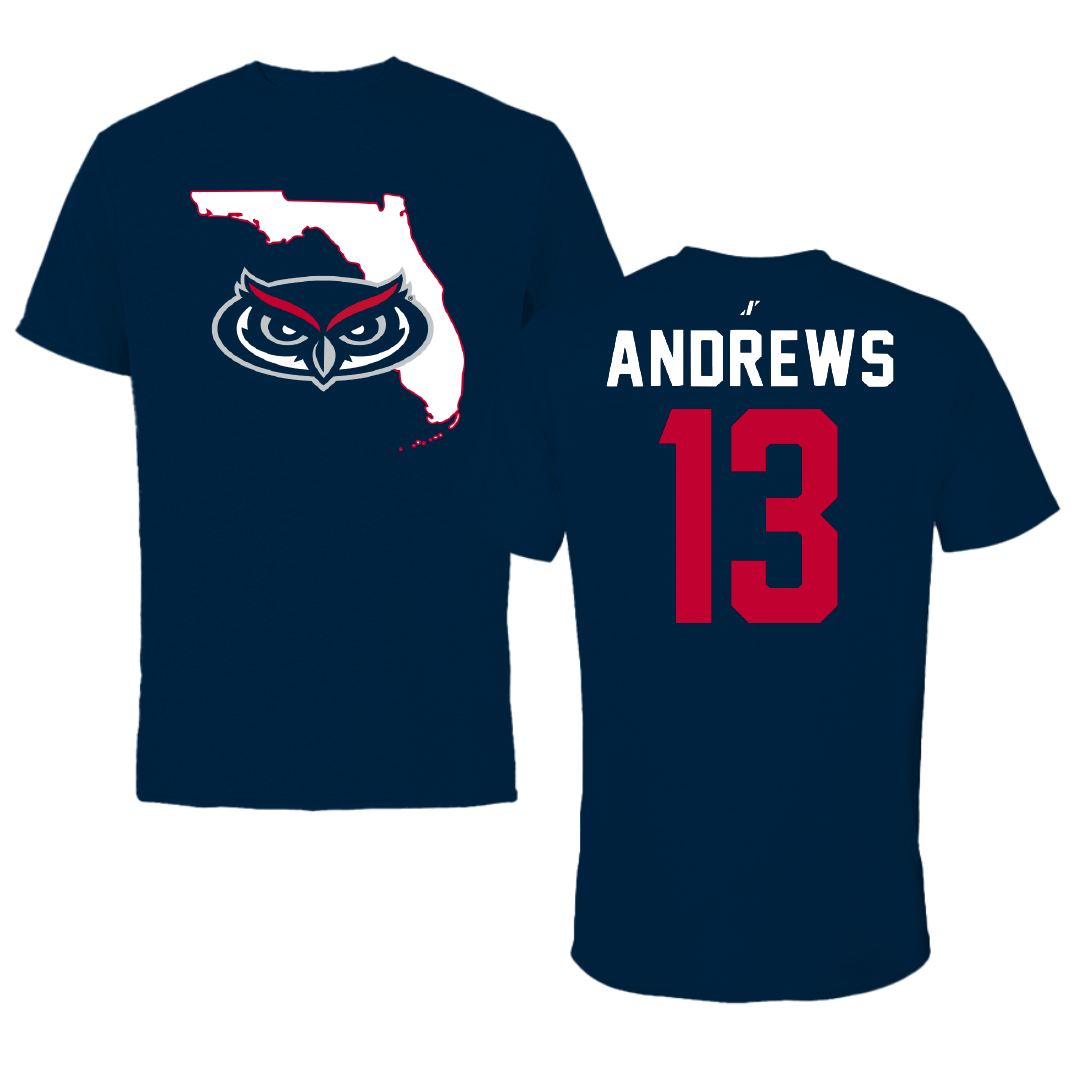 Florida Atlantic University Baseball Navy State Performance Tee - #13 Steven Andrews