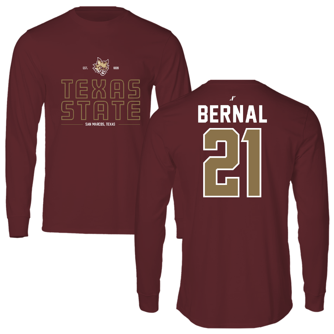 Texas State University Baseball Maroon General Performance Long Sleeve - #21 Chris Bernal