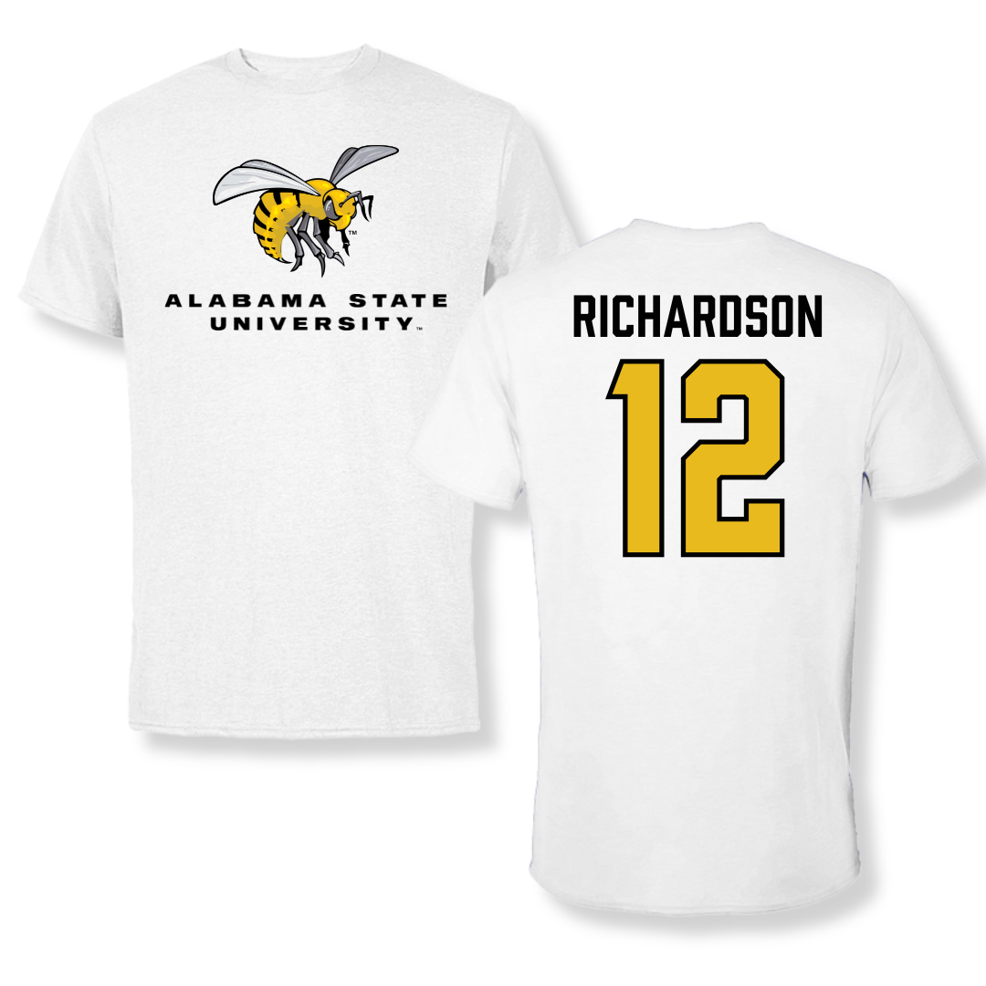 Alabama State University Softball White Tee - #12 Leah Richardson