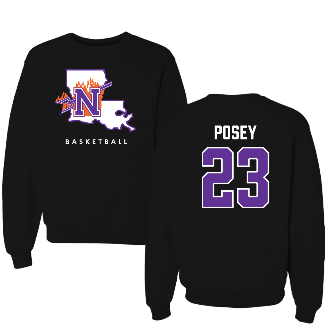 Northwestern State University Basketball Black Block Crewneck - #23 Duane Posey