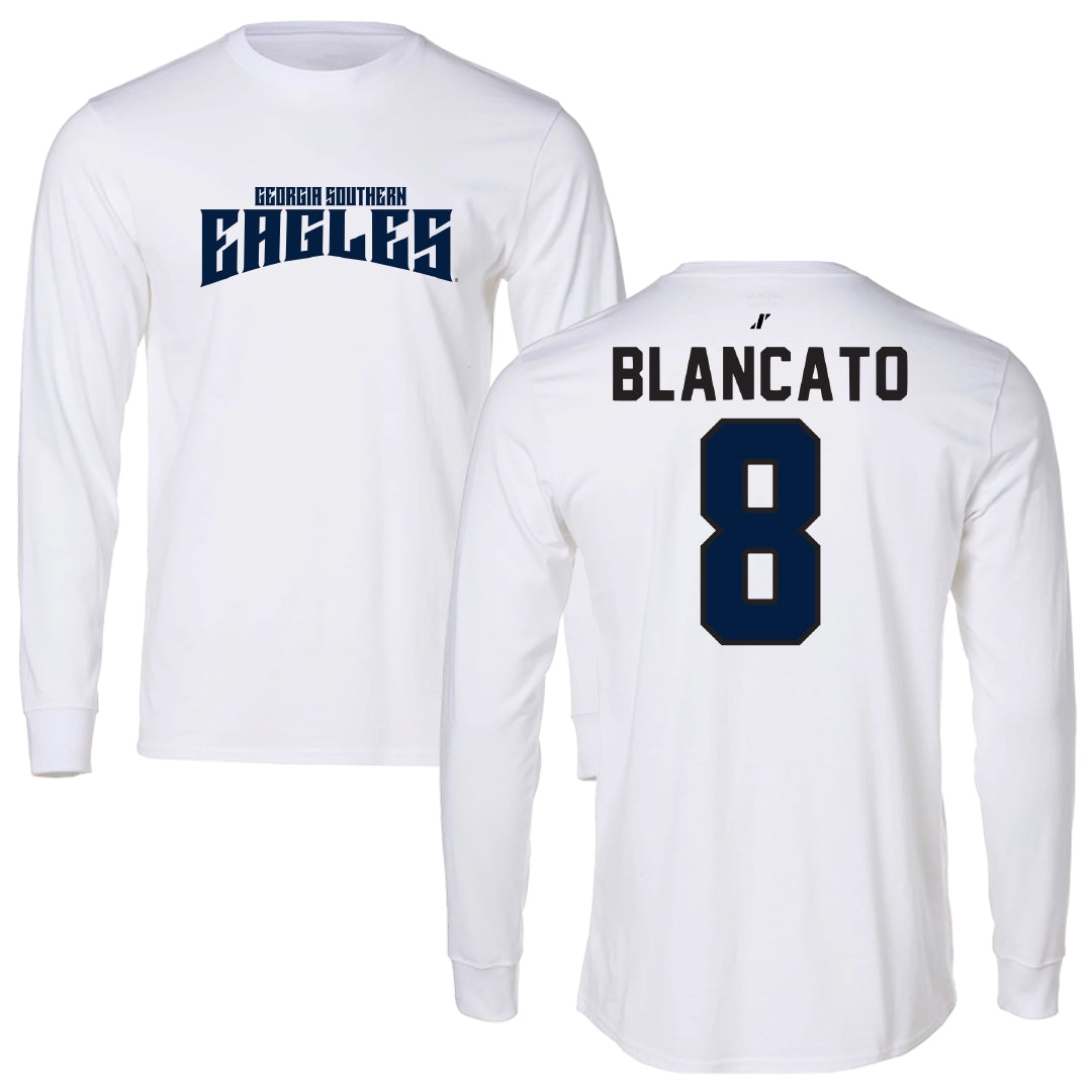Georgia Southern University Baseball White Classic Performance Long Sleeve - #8 Sam Blancato