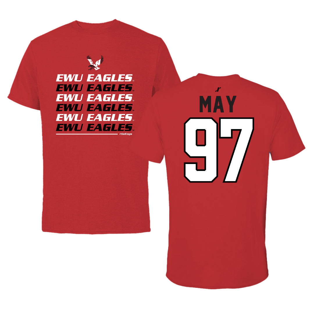 Eastern Washington University Football Red General Tee - #97 Tariq May