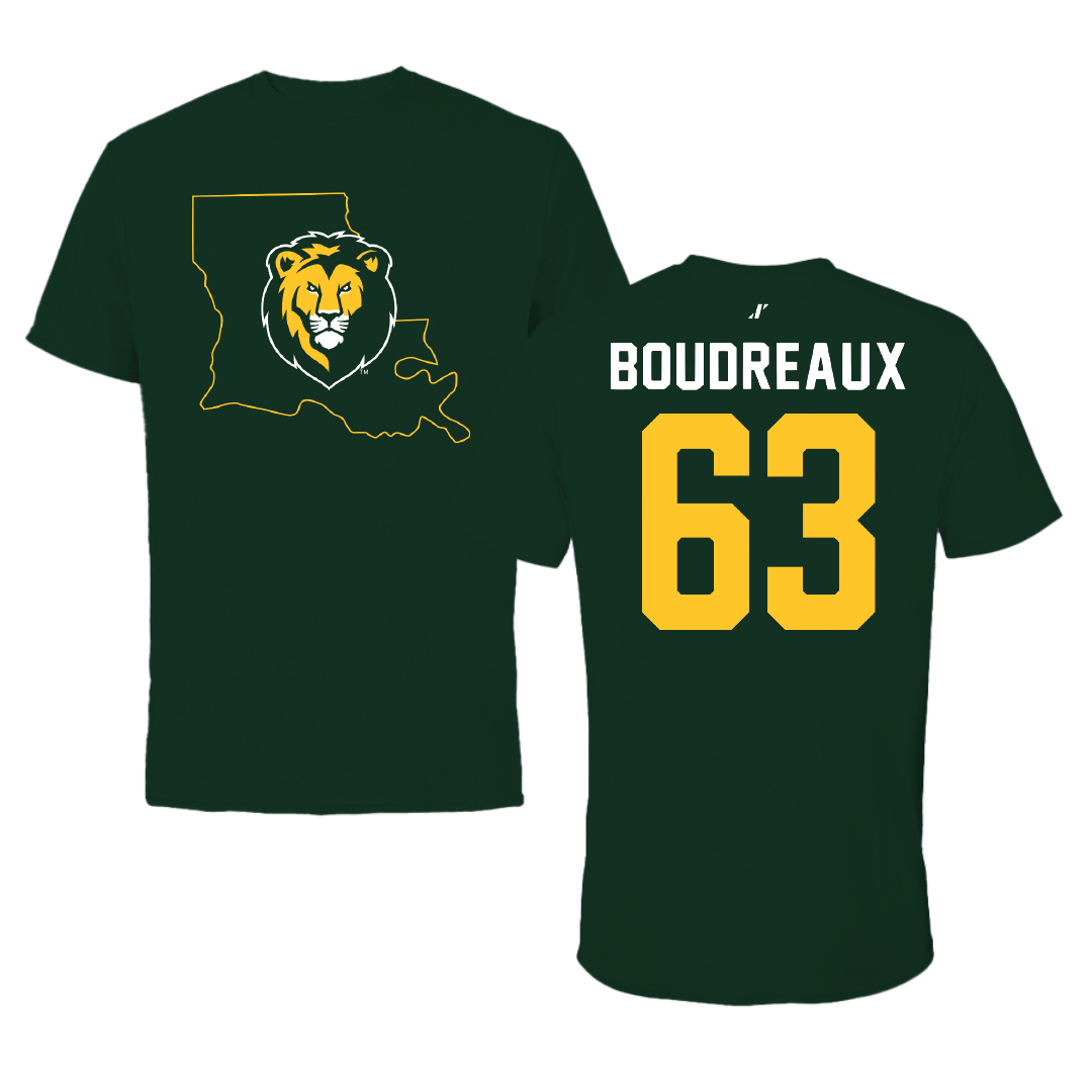 Southeastern Louisiana University Football Forest Green State Tee - #63 Corin Boudreaux