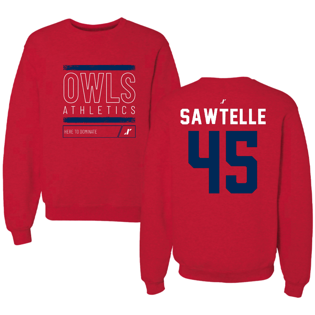 Florida Atlantic University Football Red Dominate Crewneck - #45 Makai Sawtelle