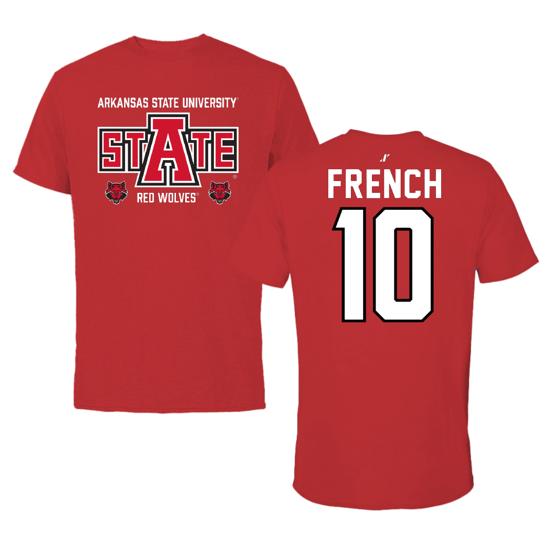 Arkansas State University Baseball Red General Performance Tee - #10 Wilson French