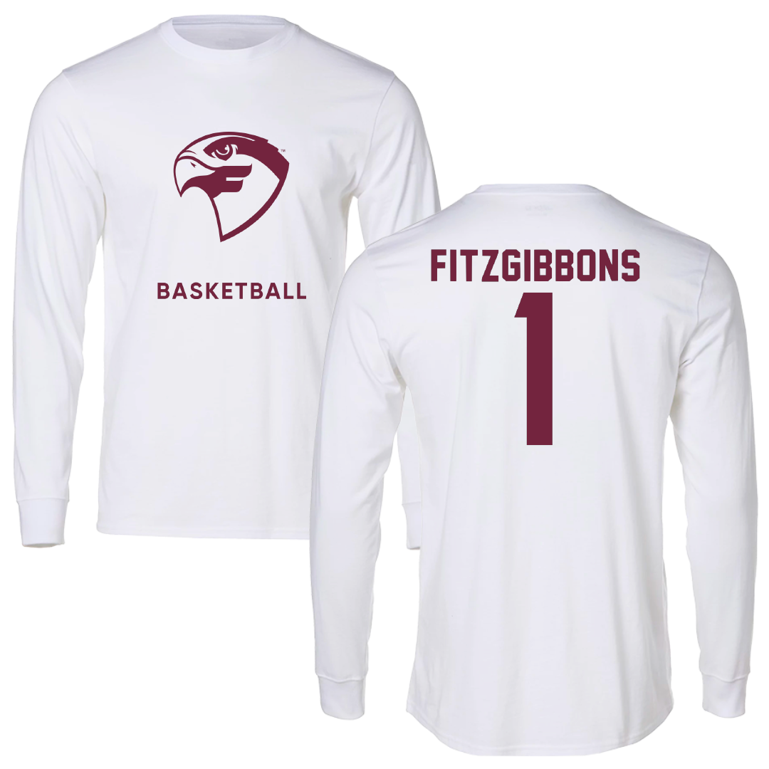 Fairmont State University Basketball White Performance Long Sleeve - #1 Rudy Fitzgibbons