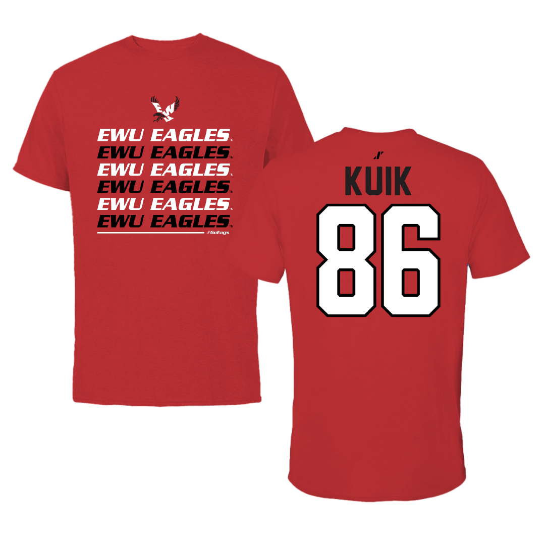 Eastern Washington University Football Red General Performance Tee - #86 Braden Kuik