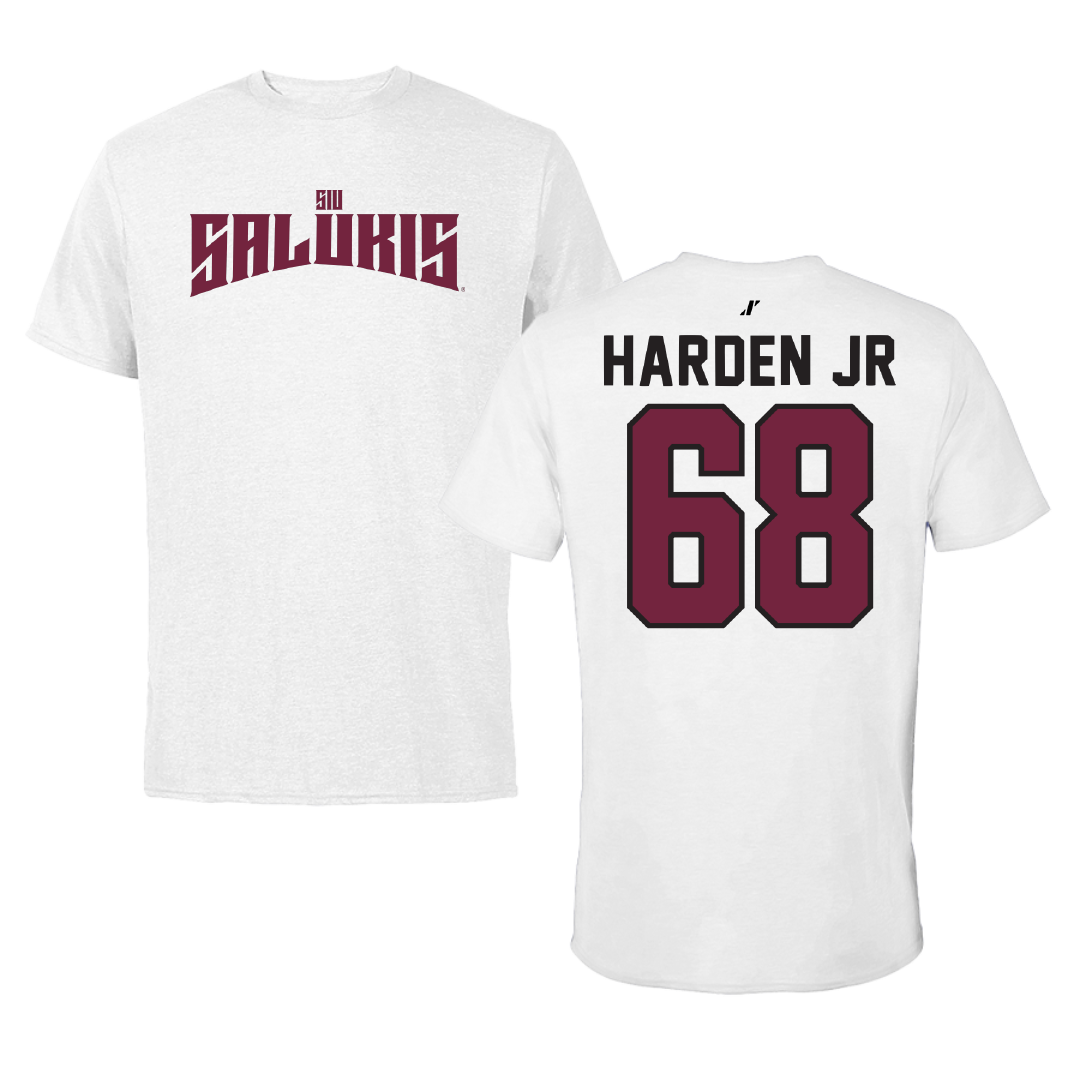 Southern Illinois University at Carbondale Football White Classic Performance Tee - #68 Derek Harden Jr