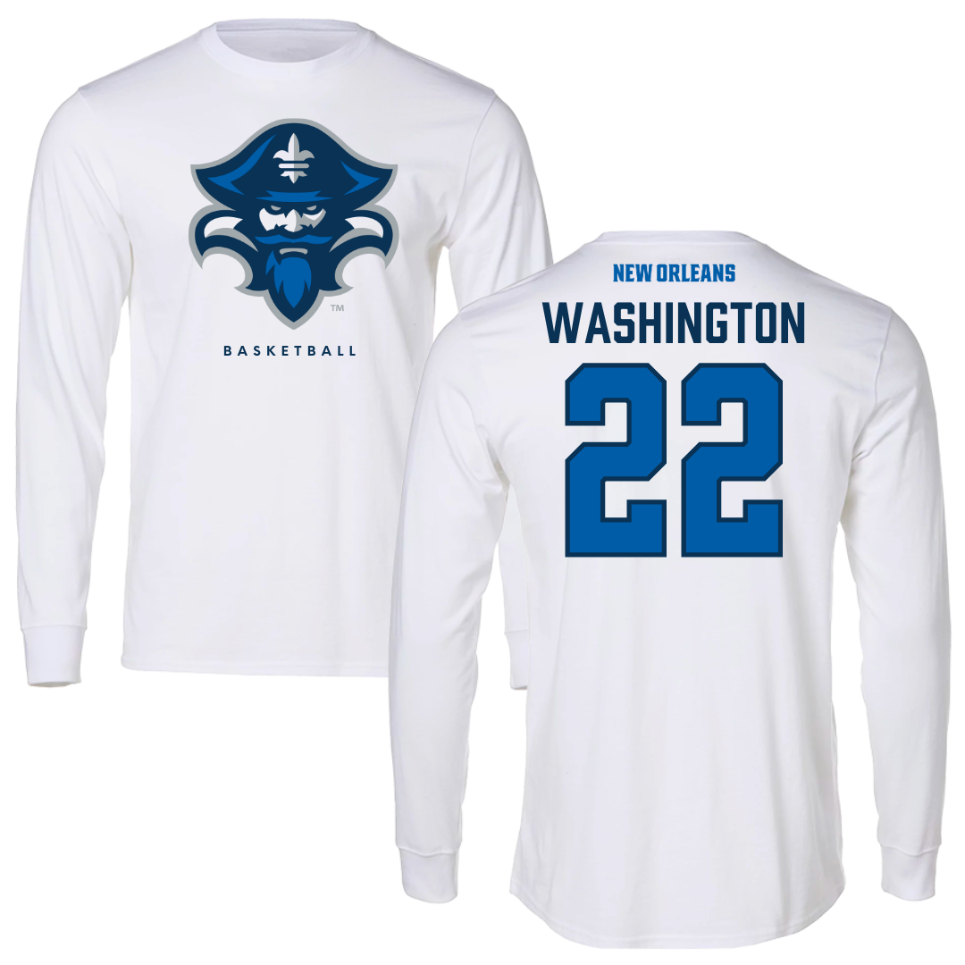 University of New Orleans Basketball White Long Sleeve - #22 Darrius Washington