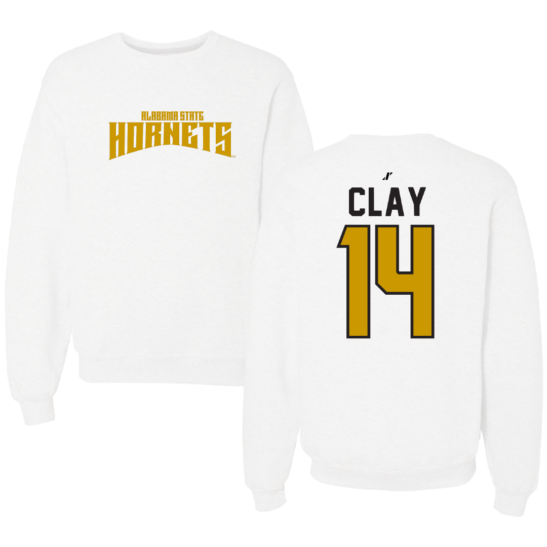 Alabama State University Volleyball White Classic Crewneck - #14 Kamrynn Clay