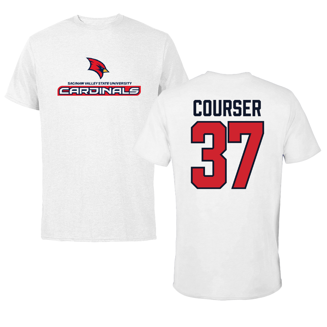 Saginaw Valley State University Football White Performance Tee - #37 Brayden Courser
