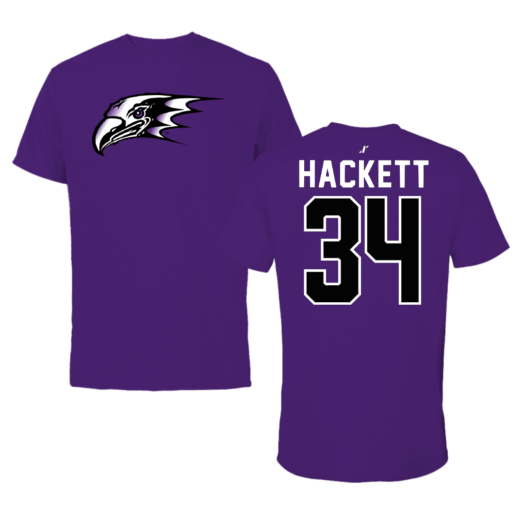 Niagara University Ice Hockey Purple Tee - #34 Noah Hackett