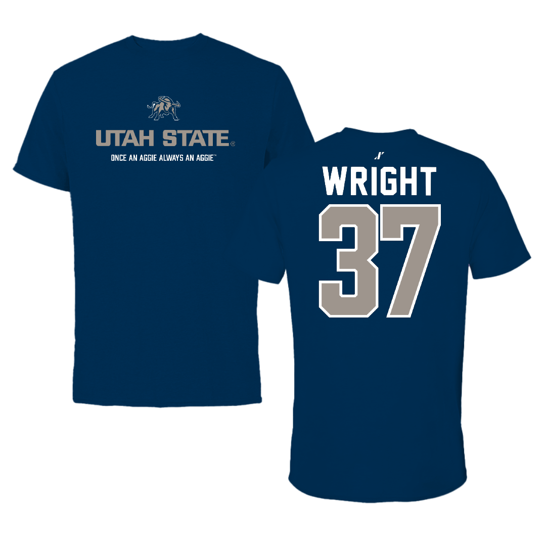 Utah State University Football Navy General Performance Tee - #37 Jaeden Wright