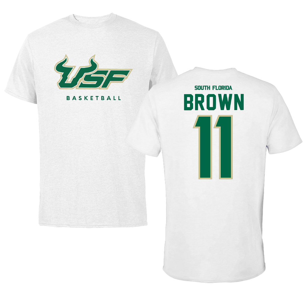 University of South Florida Basketball White Tee - #11 Cornelius Brown