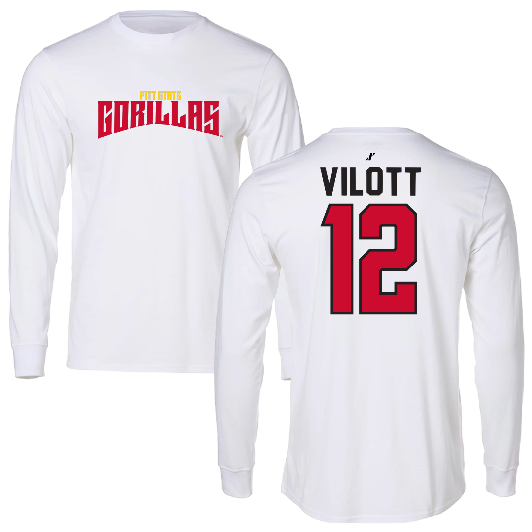Pittsburg State University Volleyball White Classic Performance Long Sleeve - #12 Vix Vilott