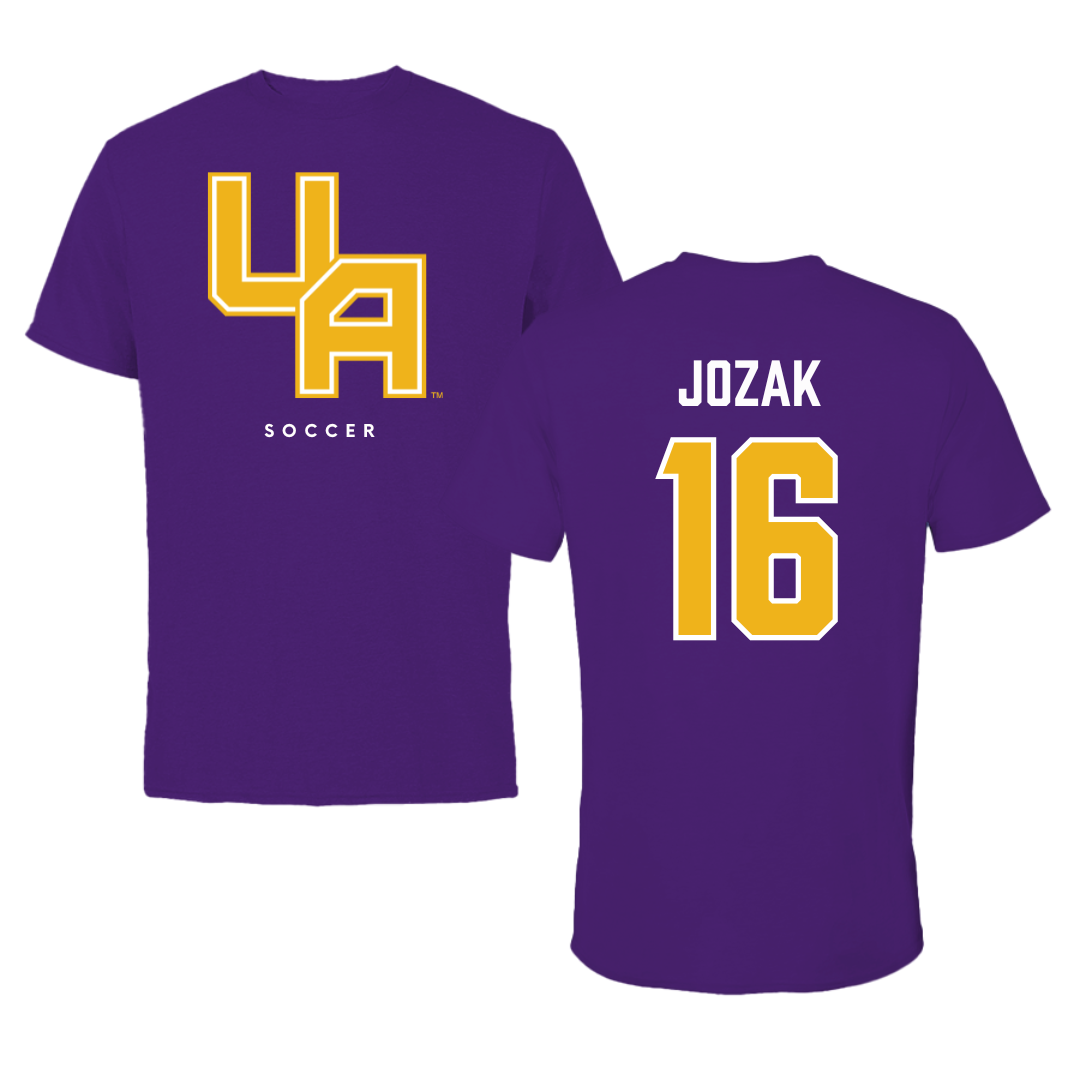 University at Albany Soccer Purple Block Tee - #16 Emily Jozak