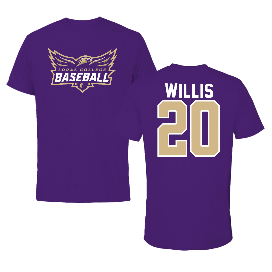 Loras College Baseball Purple Baseball Tee - #20 Jacob Willis