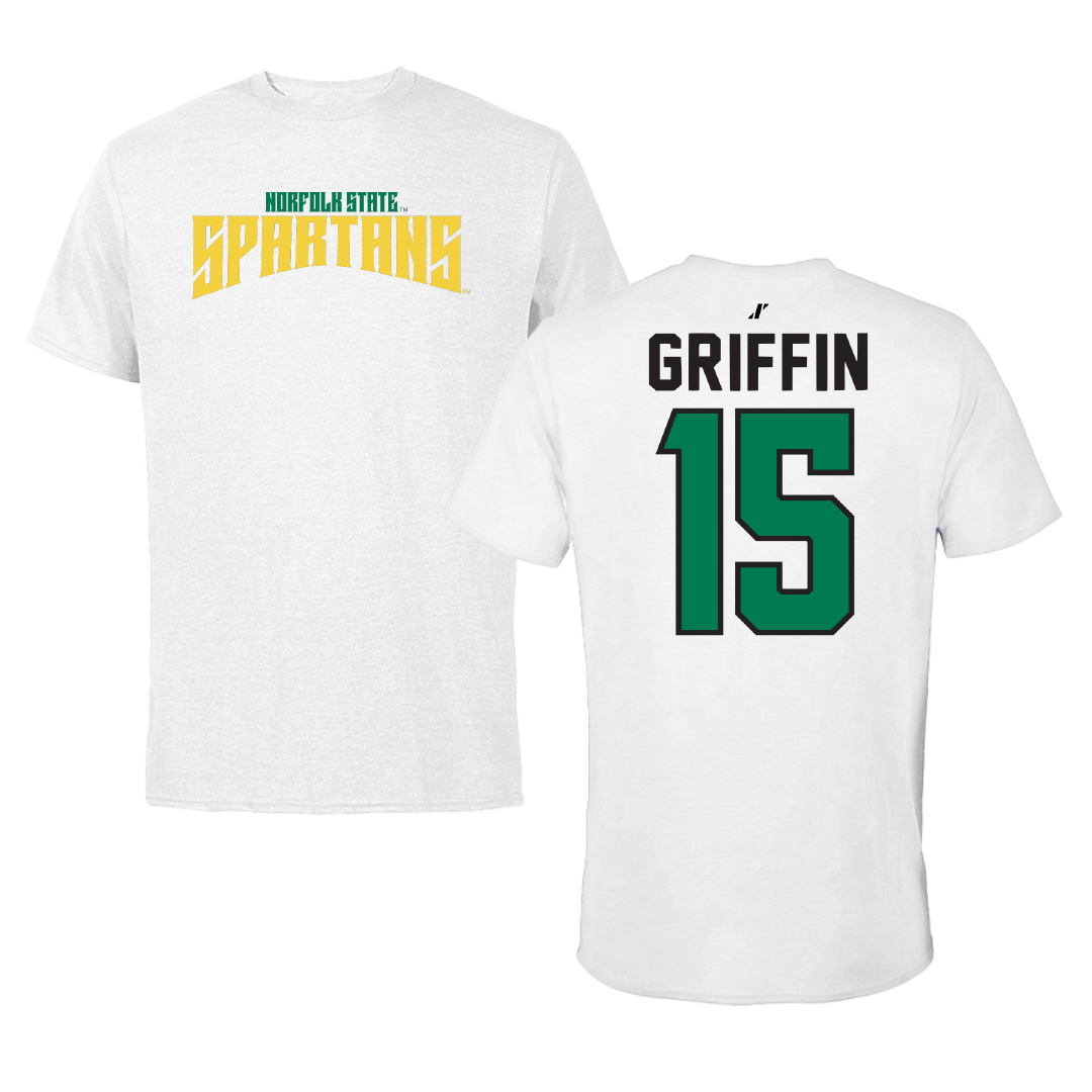 Norfolk State University Football White Classic Performance Tee - #15 Jordan Griffin