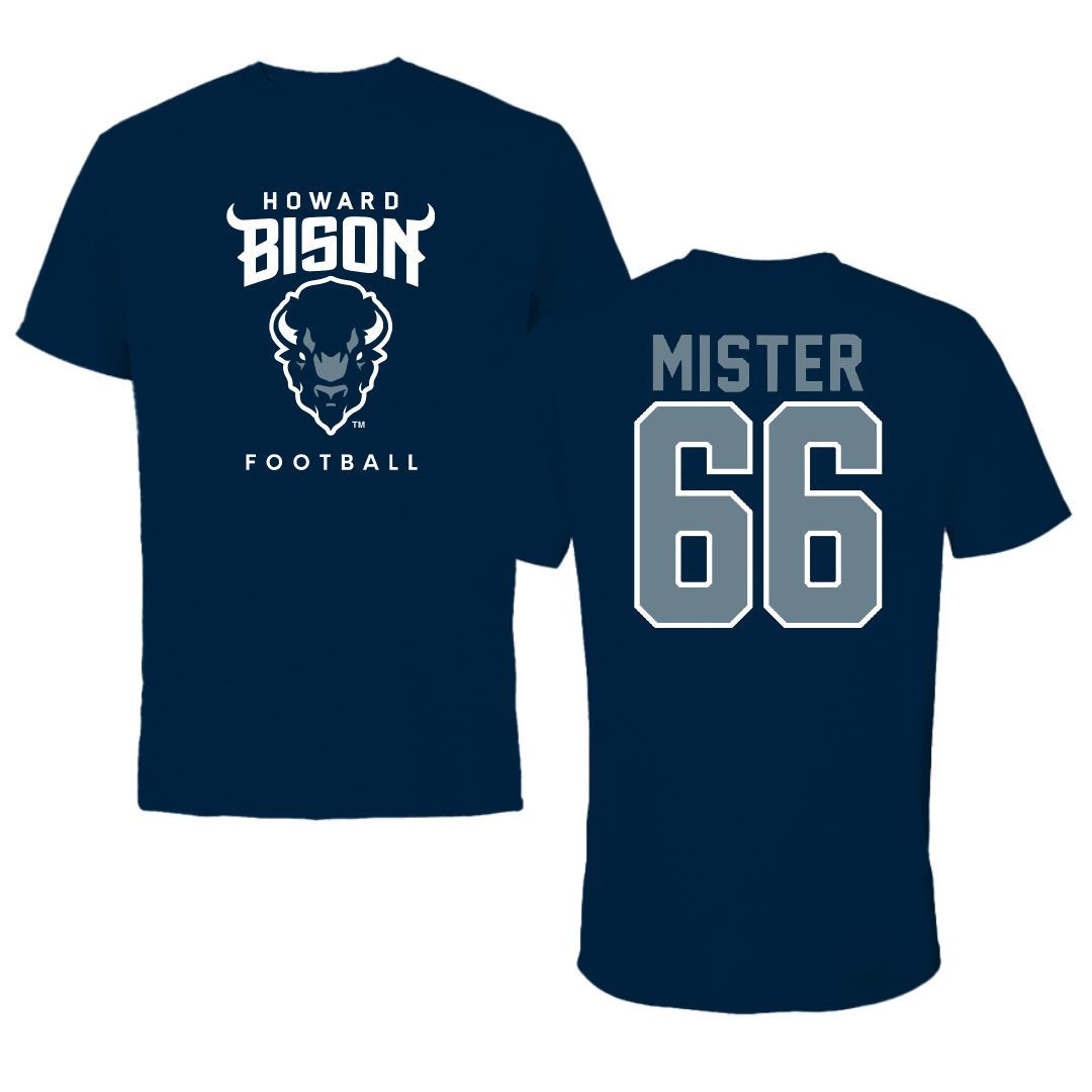 Howard University Football Navy Tee - #66 DeEric Mister