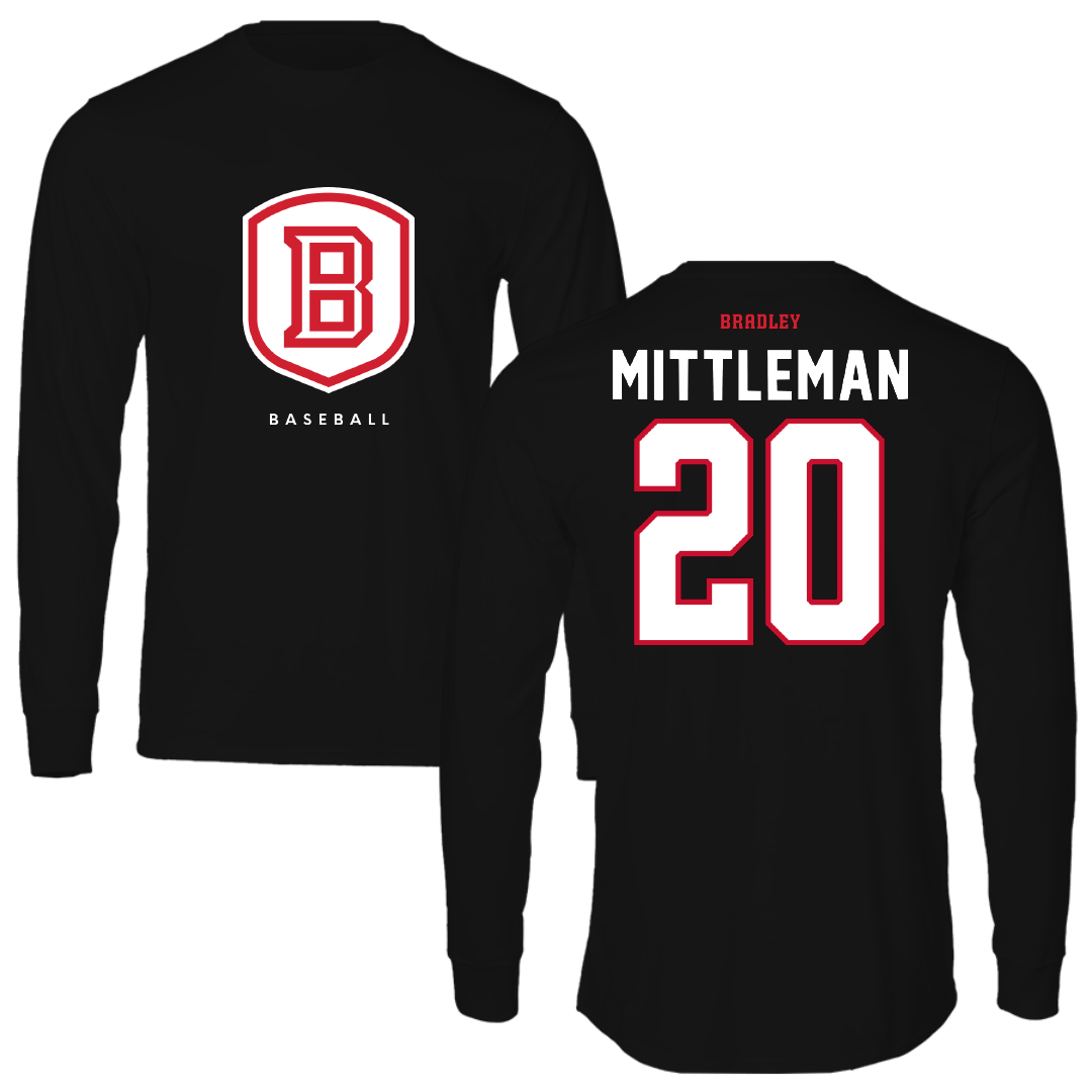Bradley University Baseball Black Shield Performance Long Sleeve - #20 Christian Mittleman
