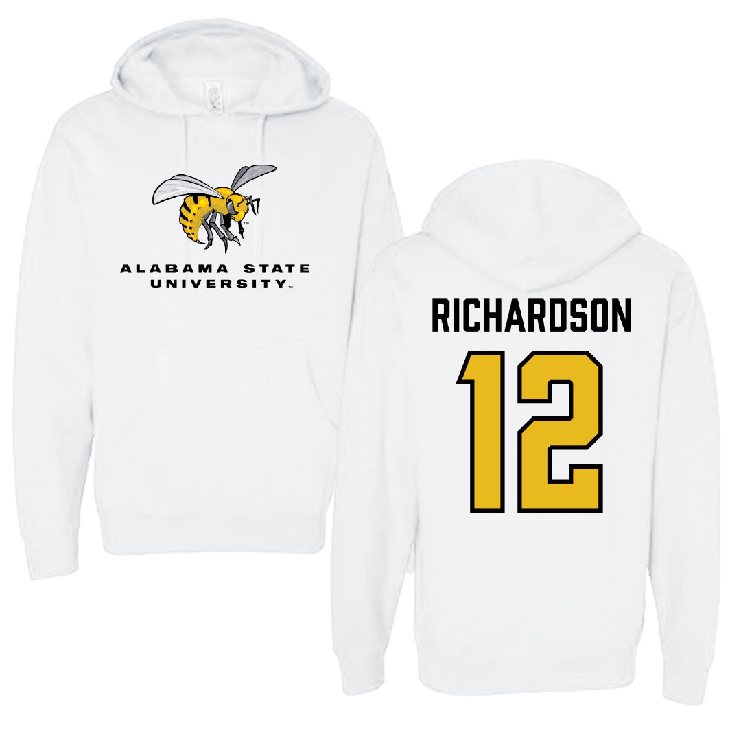 Alabama State University Softball White Block Hoodie - #12 Leah Richardson