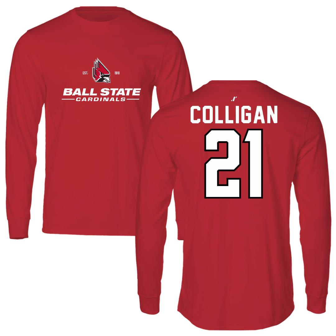 Ball State University Baseball Red General Long Sleeve - #21 John Colligan