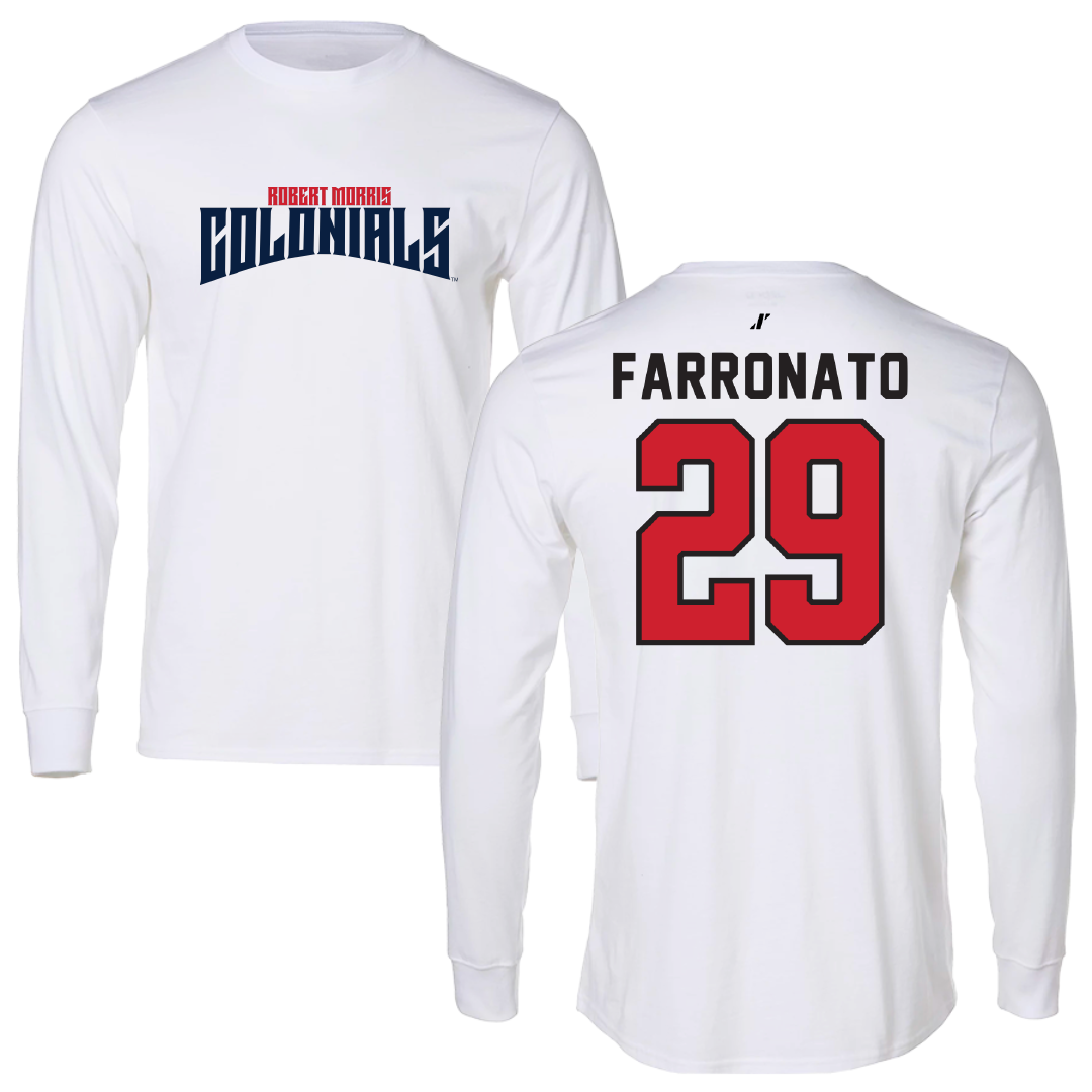 Robert Morris University Football White Classic Performance Long Sleeve - #29 Michael Farronato