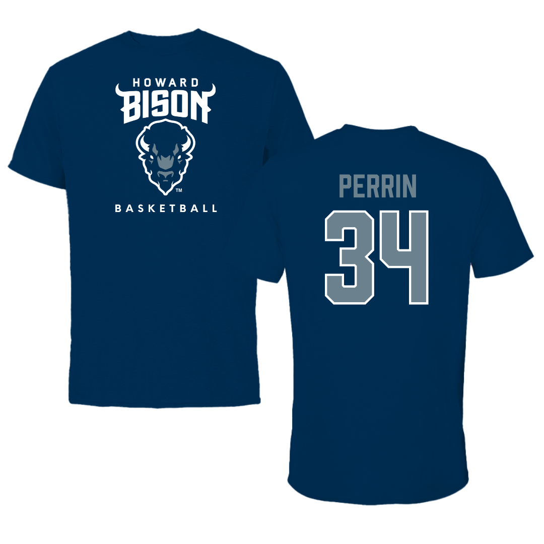 Howard University Basketball Navy Performance Tee - #34 Jenesis Perrin