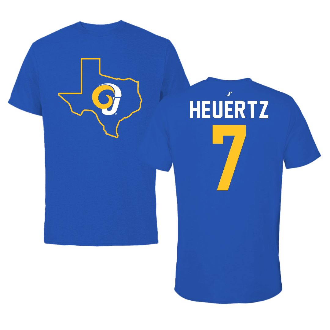 Angelo State University Baseball Blue State Tee - #7 Caleb Heuertz