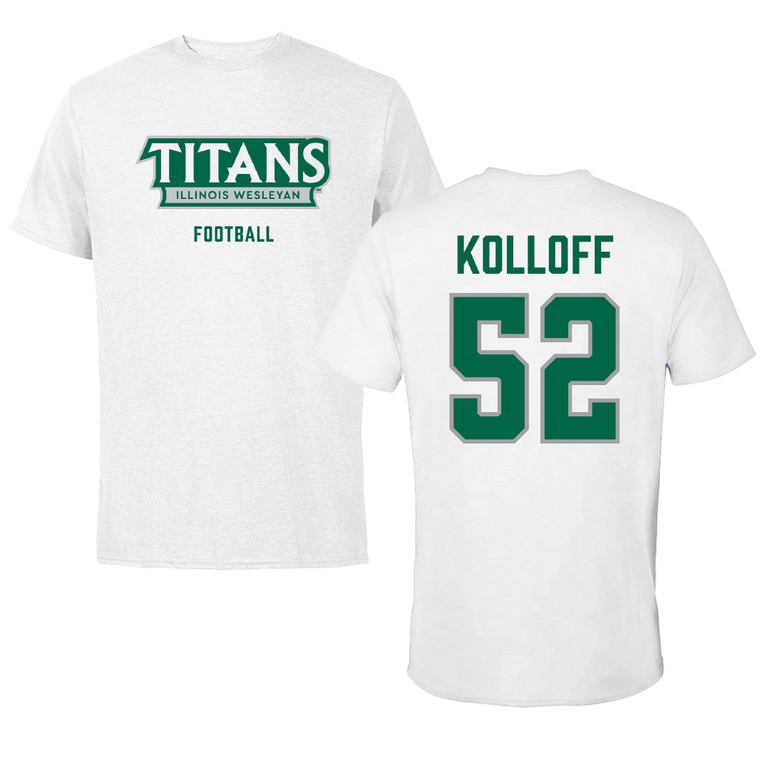Illinois Wesleyan University Football White Mascot Performance Tee - #52 Ethan Kolloff