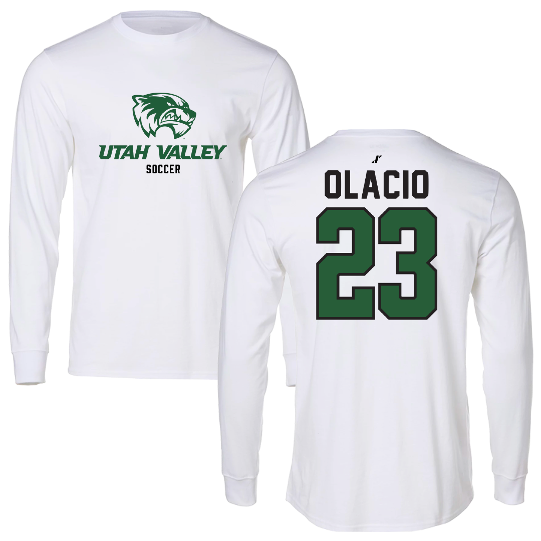 Utah Valley University Soccer White Classic Performance Long Sleeve - #23 Leon Olacio