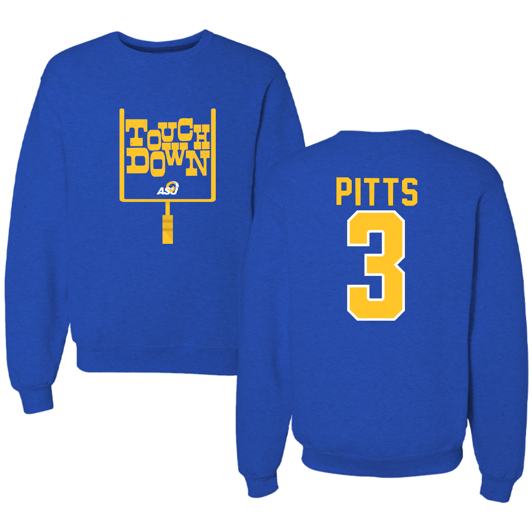 Angelo State University Football Blue Touchdown Crewneck - #3 Andrew Pitts