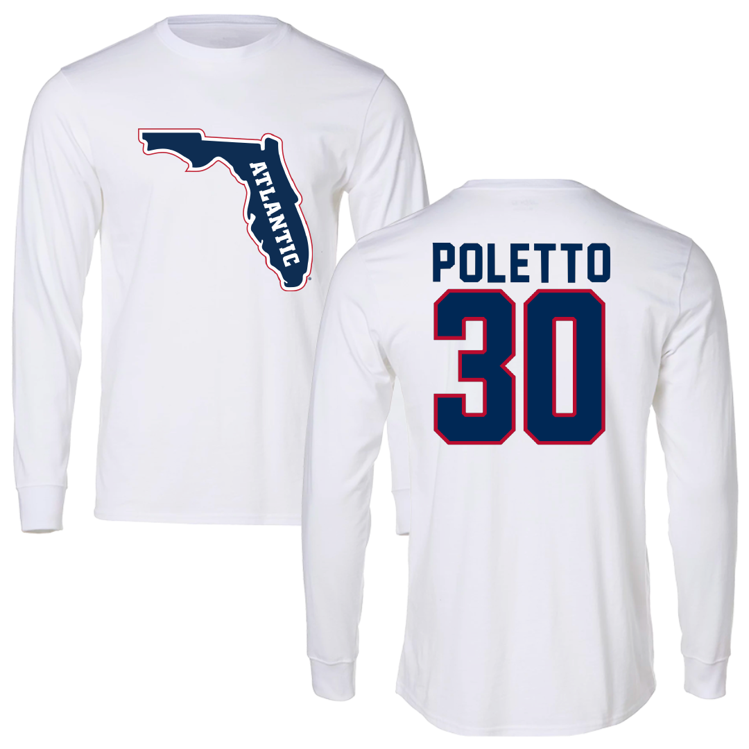 Florida Atlantic University Baseball White Performance Long Sleeve - #30 Jacob Poletto