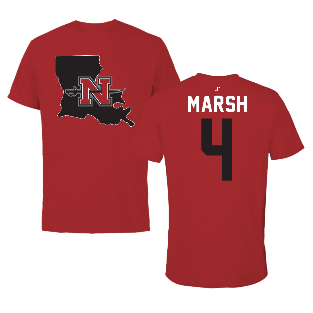 Nicholls State University Football Canvas Red State Tee - #4 Ty Marsh