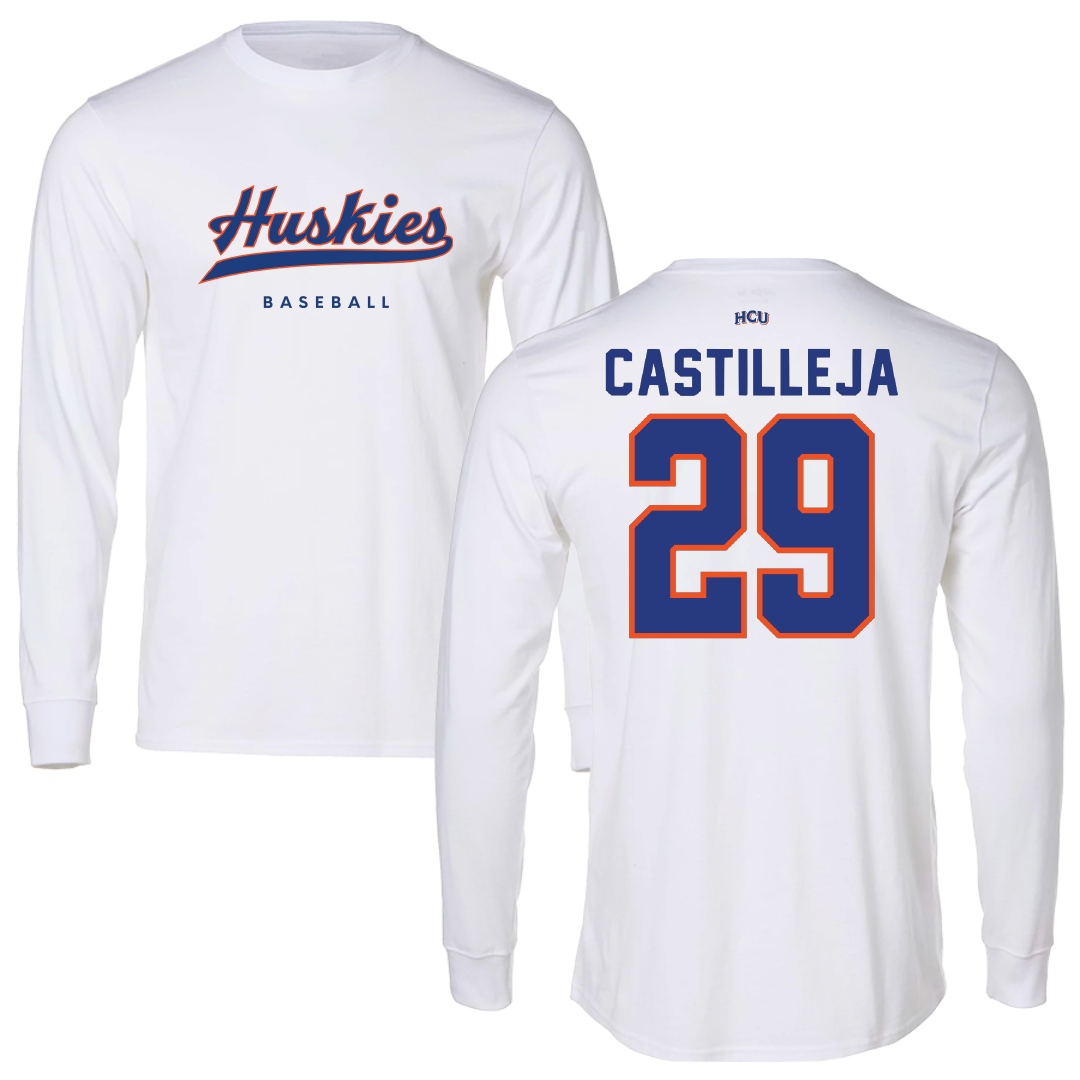 Houston Christian University Baseball White Long Sleeve - #29 Levi Castilleja