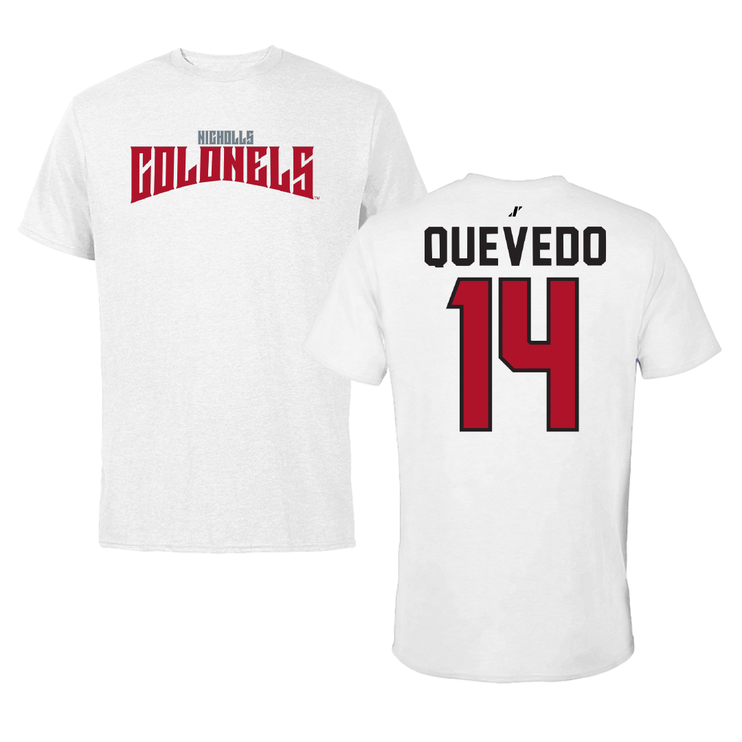 Nicholls State University Baseball White Classic Performance Tee - #14 Michael Quevedo