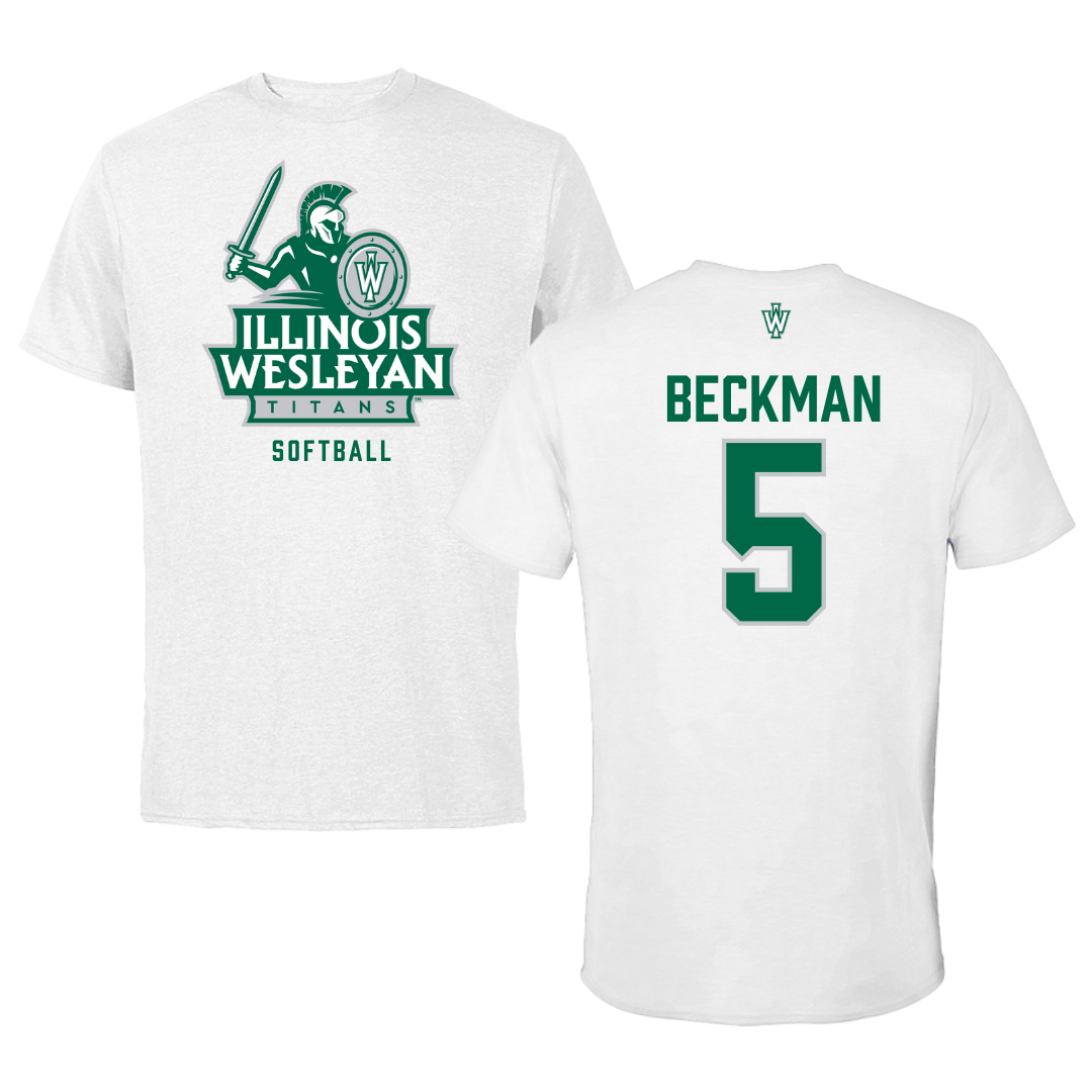Illinois Wesleyan University Softball White Tee - #5 Anna Beckman