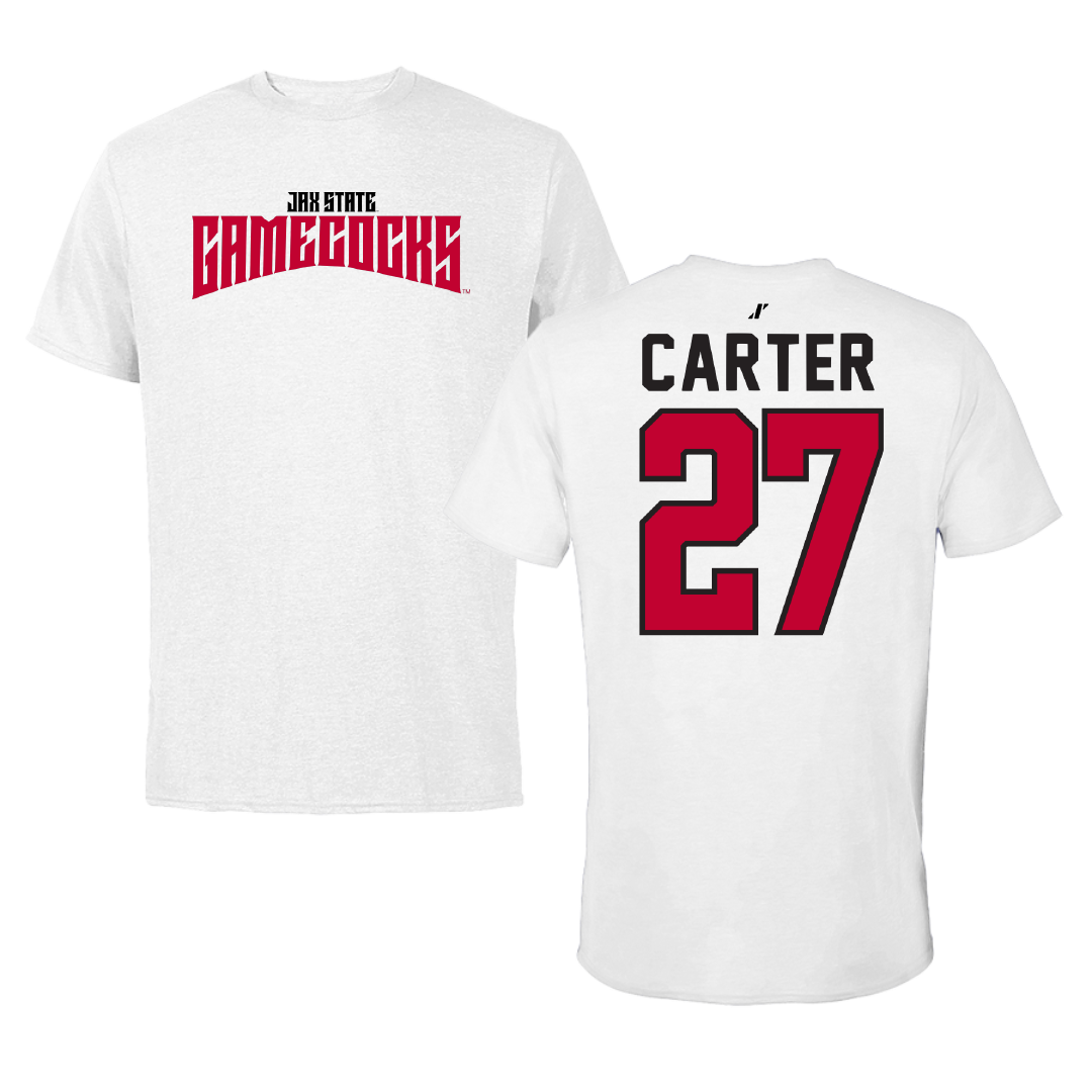 Jacksonville State University Softball White Classics Performance Tee - #27 Kat Carter